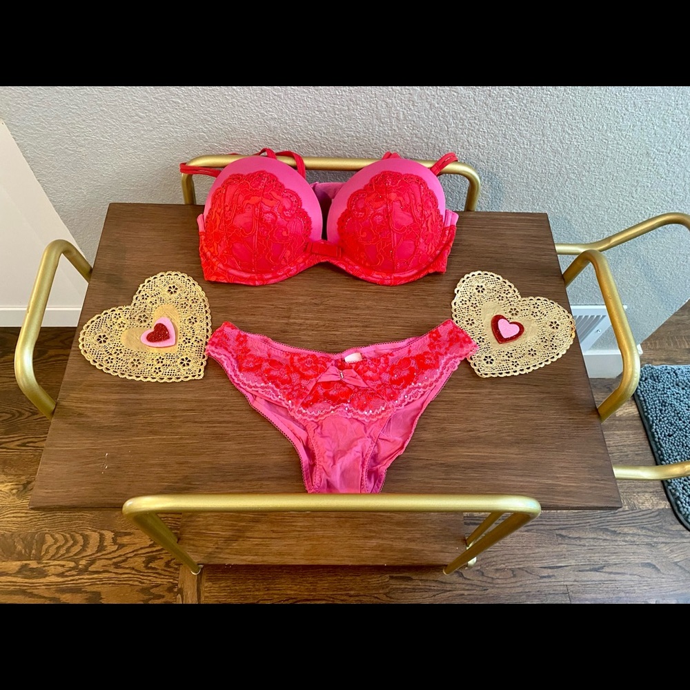 Victoria's Secret Pink & Red Lace Intimates Set
